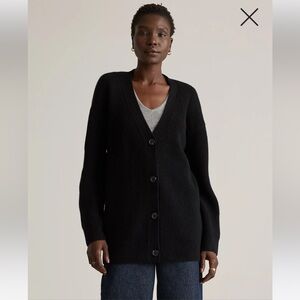 NWT Quince Mongolian Cashmere Oversized Boyfriend Cardigan Sweater Large Black